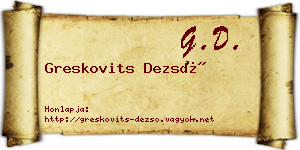 Greskovits Dezső névjegykártya